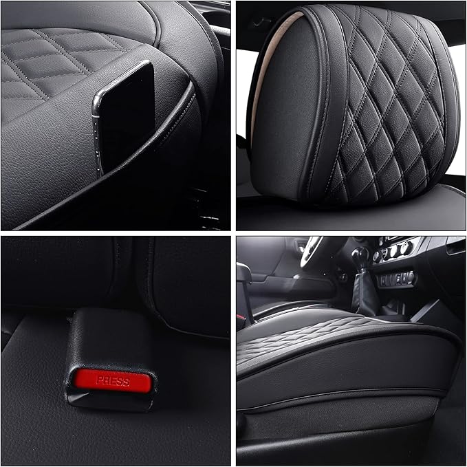 Aierxuan Toyota Tacoma Car Seat Covers Custom Fit 2005-2025 TRD Off-Road Overlanding Concept SR5 Double Cab Pickup Truck Waterproof Leather Full Seat Cushions Full Set Black
