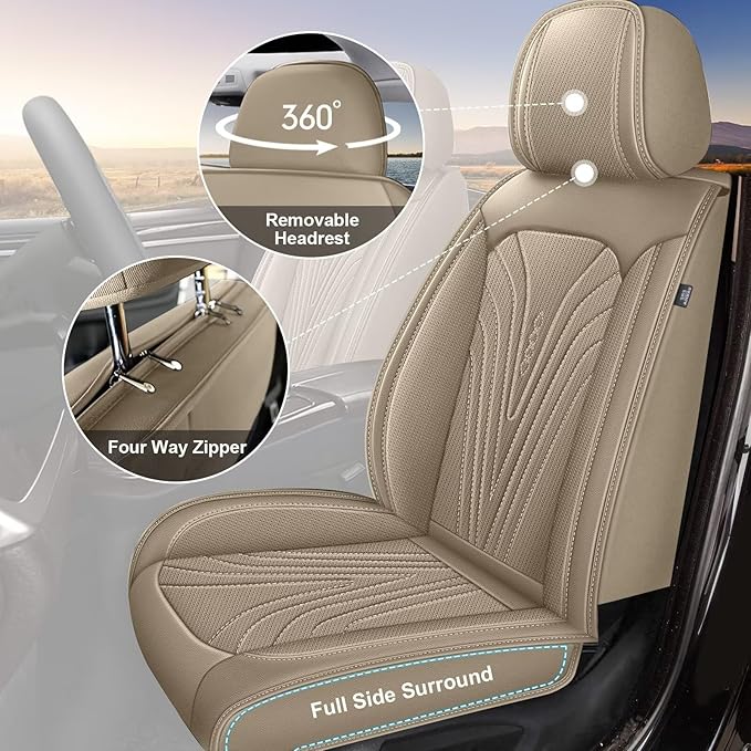 Seat Covers Fit for Nissan Frontier 2009-2024 2025: Faux Leather Car Seat Covers Full Set Breathable Waterproof Seat Cushions (5 Seats; Beige)