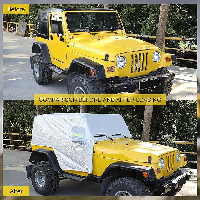 RT-TCZ Car Rain Snow Sunshade Cover Accessories for 1997-2006 Jeep Wrangler TJ Windproof Dustproof Scratch Resistant Outdoor UV Protection Auto Cover