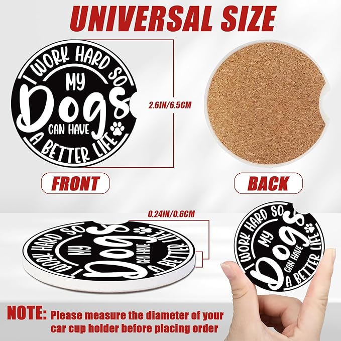 Funny Dog Car Coasters for Cup Holders, Dog Lover Absorbent Ceramic Car Coaster Car Cup Holder Coaster Car Accessories for Women Men (2 Pack)