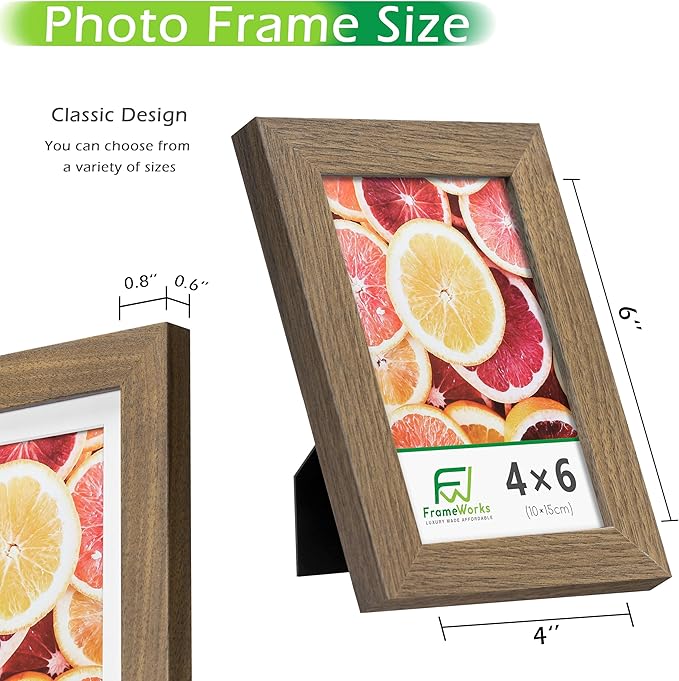 FrameWorks 2-Pack, 4x6 Picture Frame, Dark Oak – Classic Wooden Photo Frame with Tempered Glass, Modern Matte Finish for Prints, Posters, Certificates & Wall Decor – Gallery-Ready