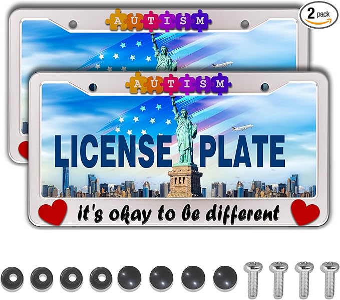 Automotive Exterior Accessories Multicolor License Plate Frames Autism It’s Okay to Be Different Aluminum Metal Car Accessory 2 Pack with Screw Covers Set
