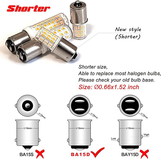 BA15D 12 Volt LED RV Camper Interior Light Bulbs,1076 1142 1176 S8 3W 2700K Warm White,Double Contact DC Bayonet Base,AC10-24V DC10-30V Low Voltage BA15D for Marine Boat Trailer Lights,5 Pack