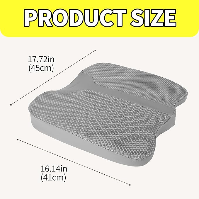 Car Seat Cushion - Comfort Memory Foam Seat Cushion for Car Seat Driver, Tailbone (Coccyx) Pain Relief, Car Seat Cushions for Driving (Gray)