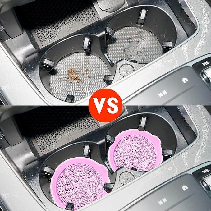 Amooca Car Cup Coaster Universal Non-Slip Cup Holders Bling Crystal Rhinestone Car Interior Accessories 4 Pack Pink Whole Rhinestone