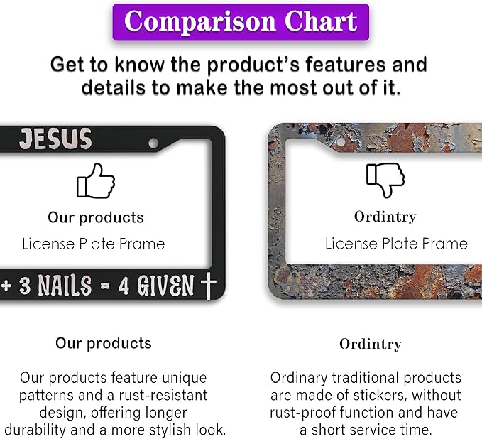 Fun License Plate Frame Cover Black and White License Plate Frames Jesus 1 Cross 3 Nails 4 Given Universal Aluminum Car Accessory 2 Pack with Screw Covers Set