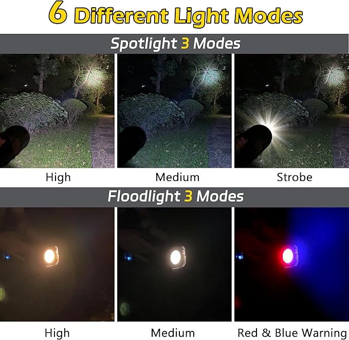 Solar Handheld Flashlight Rechargeable Multi Function High Bright 17000 Lumen 6 Modes LED Flashlight Emergency Strobe Light and 5400 MAH Battery Fishing Camping Emergency Light and USB Charging Cable