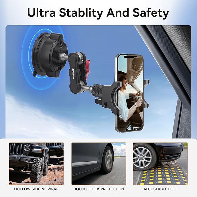 Suction Cup Car Phone Mount, 360°Rotating Car Phone Holder Video Recording, Universal Ball Head Arm for Cellphone Car Holder, Heavy Duty Car Phone Mount for Dashboard, Windshield-SJ001 (Standard01)