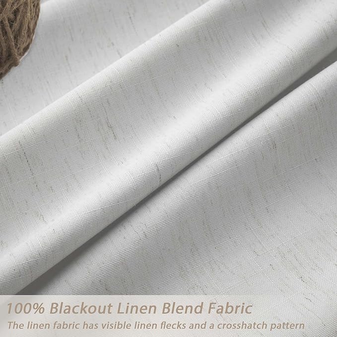 UHITECH Linen 100% Blackout Curtains 86 Inches Long Back Tab Rod Pocket Thermal Insulated for Living Room Natural Black Out Drapes for Bedroom Modern Farmhouse Curtain