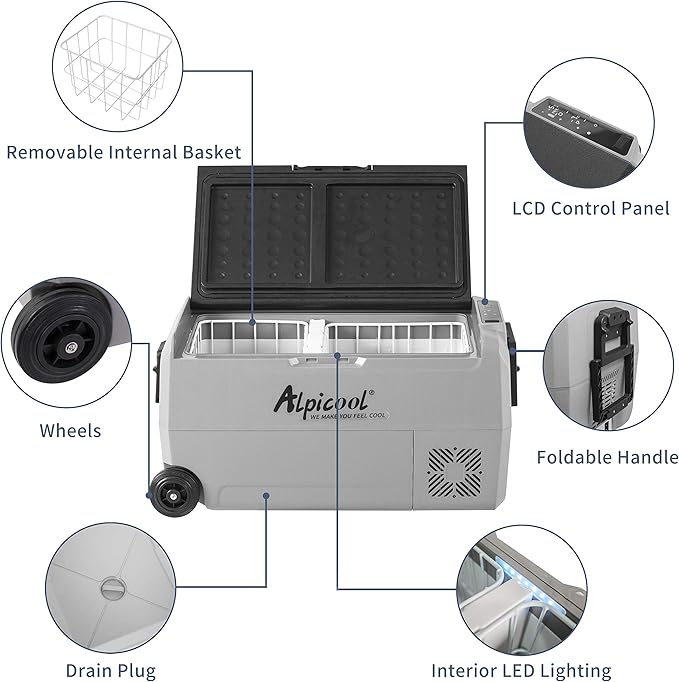 Alpicool T36 Dual Temperature Control 12 Volt Refrigerator 38 Quart Portable Car Fridge Freezer (-4°F~68°F) for Truck, RV, Boat, Camping and Travel