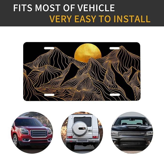 Front License Plate Mountain Sun Vanity Plates Aluminum Metal Decorative Car Tag Novelty License Plate Cover for Men Women 6 * 12 in (4 Holes)