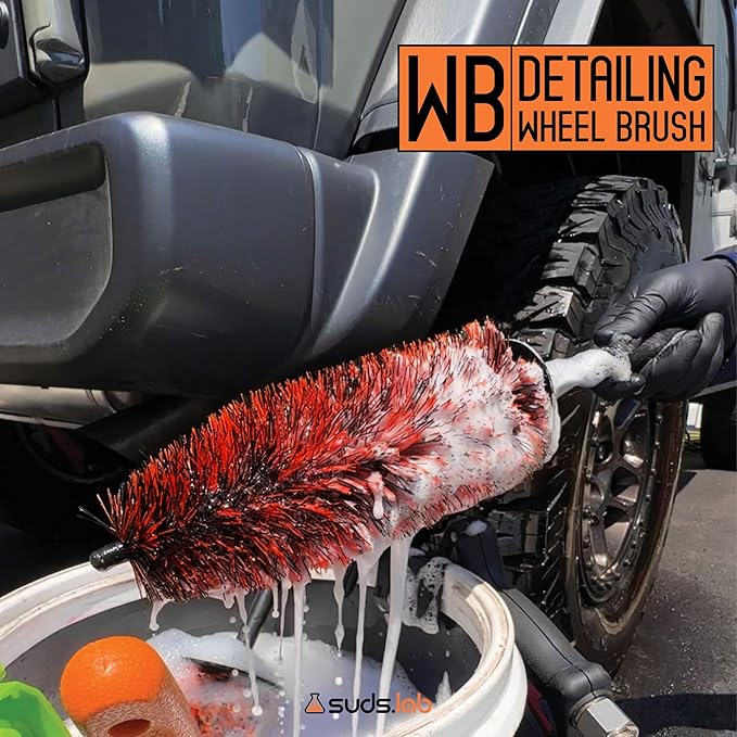 Suds Lab WB Premium Microfiber Detailing Wheel Brush for All Vehicle Types – 17.7" Ultra-Soft and Scratch-Free Reusable Rim, Wheel, and Tire Brush for Deep Cleaning