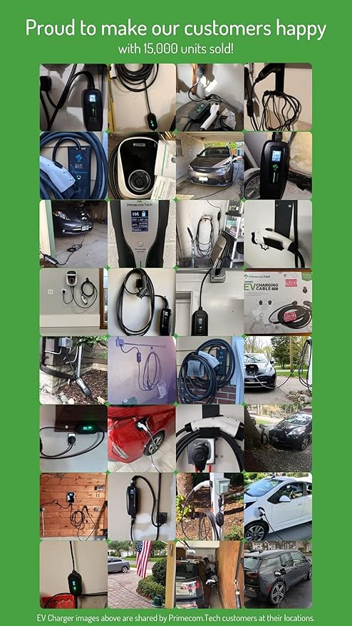 PRIMECOM Level 2 EV Charger 220/240V, 16A, 30ft & 50ft, Portable EVSE Electric Vehicle Charging Cable Compatible with Bolt Volt Leaf BMW i3 Fiat 500e Clarity NIRO Prius (50 Feet, 10-50P)