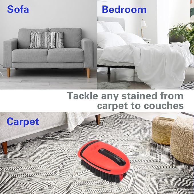 Carpet and Interior Cleaning Brushes, car Cleaning Brushes, Carpet Washing Brushes, Hard Bristle Detail Brushes, car and Home Interior Leather Brushes (Red)