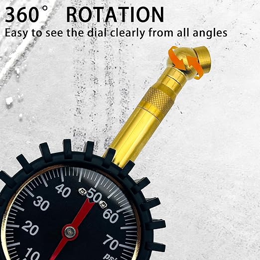 SUVCARMPING 60/70 PSI Tire Pressure Gauge Accurate Air Pressure Gauge (±1%), for Tires with Large Glow Dial, Valve Cap and Valve Core Tool, Black
