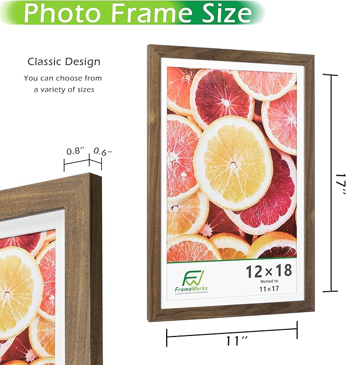 FrameWorks 2-Pack, 12x18 Matted to 11x17 Picture Frame, Dark Oak – Classic Wooden Photo Frame with Tempered Glass, Modern Matte Finish for Prints, Posters, Certificates & Wall Decor – Gallery-Ready