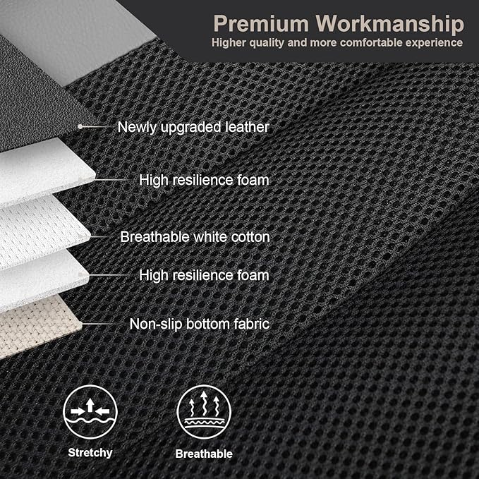 GIANT PANDA 2 Front Leather Car Seat Cover for Hyundai,3D Air Cool Mesh Thick Seat Covers Custom Fit Hyundai Sonata Elantra Santa Fe Tucson Accent Kona Palisade Genesis Venue Ioniq (Grey+Black)