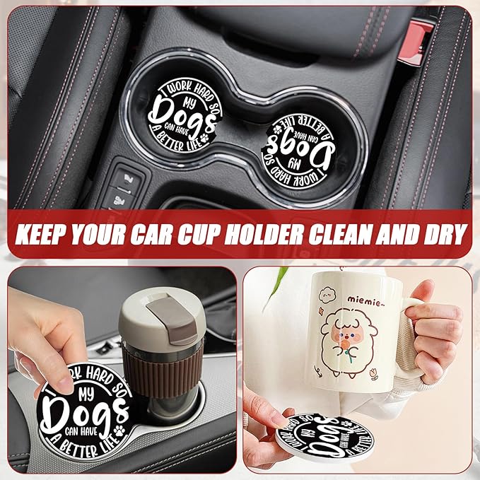Funny Dog Car Coasters for Cup Holders, Dog Lover Absorbent Ceramic Car Coaster Car Cup Holder Coaster Car Accessories for Women Men (2 Pack)
