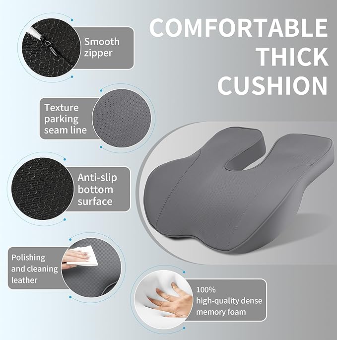 Car Seat Cushions for Driving Memory Foam Office Chair Seat Cushion Sciatica Pain Relief Pillow for Truck SUV