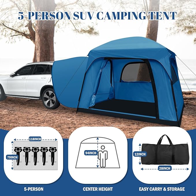 SUV Tent, Dual Mode (Party & Privacy), Heavy-Duty Oxford Fabric, Sturdy Metal Frame, Quick Connect Setup for SUV/Jeep/Truck with Cap, All-Season Waterproof Camping Shelter