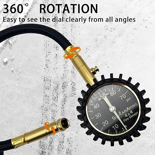 SUVCARMPING 100 PSI Tire Pressure Gauge Accurate Air Pressure Gauge (±1%), for Tires with Large Glow Dial, Valve Cap and Valve Core Tool, Black