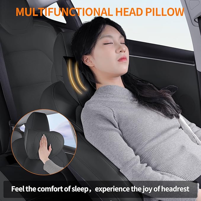 Car Neck Pillow Memory Foam Premium Leather Headrest Neck Support Cushion Universal for Driving Home Office, Black,1PC