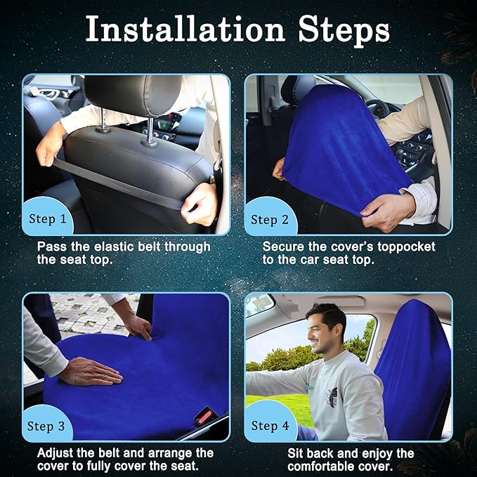 Car Seat Towel Cover, 2pcs Universal Front Seat Protector for Cars, SUVs and Trucks, Sweat Towel Car Seat Cover for Gym, Yoga, Swimming, Pets and Family Travel, Blue