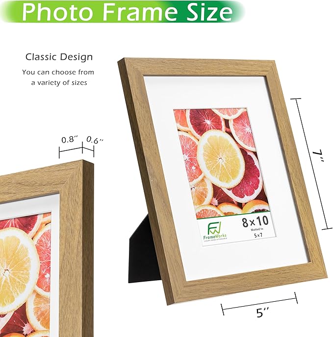 FrameWorks 2-Pack, 8x10 Matted to 5x7 Picture Frame, Golden Oak – Classic Wooden Photo Frame with Tempered Glass, Modern Matte Finish for Prints, Posters, Certificates & Wall Decor – Gallery-Ready