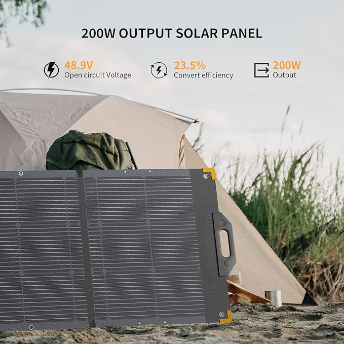 PECRON 200 Watt Solar Panel, Portable Solar Panel for Power Station, High Efficiency Panel Foldable, IP67 Waterproof Power Supply for Camping, RV, Outdoor, Off Grid System