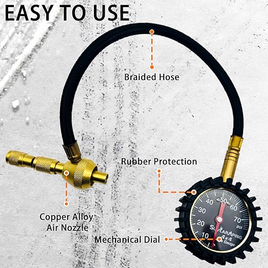 SUVCARMPING 100 PSI Tire Pressure Gauge Accurate Air Pressure Gauge (±2%), for Tires with Large Glow Dial, Valve Cap and Valve Core Tool, Black