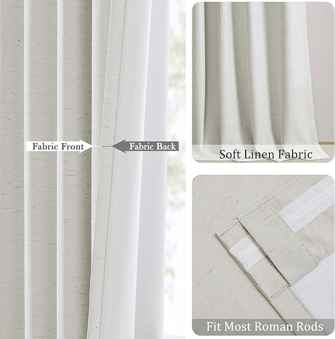 UHITECH 80 Inch Curtains Blackout for Bedroom 2 Panels Set Living Room Black Out Curtain for Windows Natural Beige Linen Thermal Insulated Rod Pocket Drapes