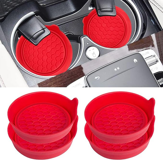 Amooca Car Cup Coaster Universal Automotive Waterproof Non-Slip Cup Holders Sift-proof spill Holder Car Interior Accessories 4 Pack Red