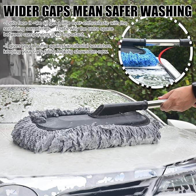 Car Wash Brush Duster Mop,Car Detailing Cleaning Kit,Wash Mitt,Microfiber Scratch-Free Safe for All Cars–Wet/Dry Use,Extendable with Handle 3 Pack