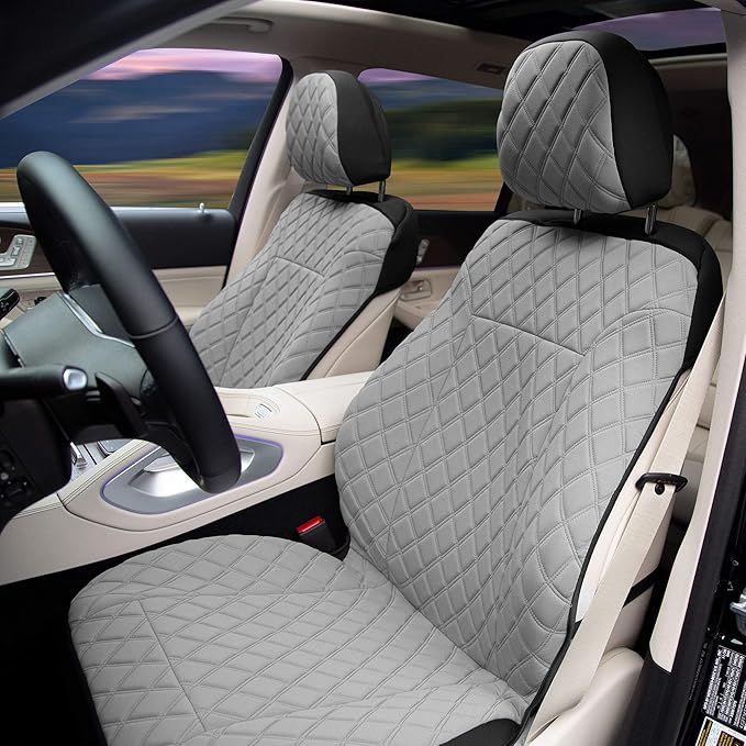 TLH Prestige 79 Diamond Stitch Gray Neosupreme Car Seat Cushions, Two Pack Seat Covers for Cars Trucks SUV, Water Resistant Car Seat Cushion, Interior Accessories, Universal Fit Car Seat Protector
