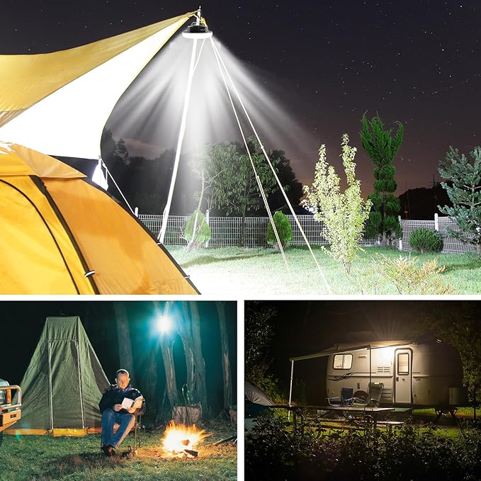10000mAh Rechargeable 3000LM Tent Light Camping Light, 6500K 24Hours Long Play Time , Outdoor Night Market Light Night Fishing Light Emergency Lights for Hurricane (Translucent Black)