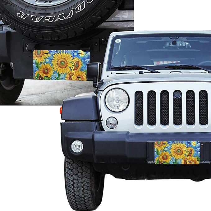 Front License Plate Sunflower Art Vanity Plates Aluminum Metal Decorative Car Tag Novelty License Plate Cover for Men Women 6 * 12 in (4 Holes)
