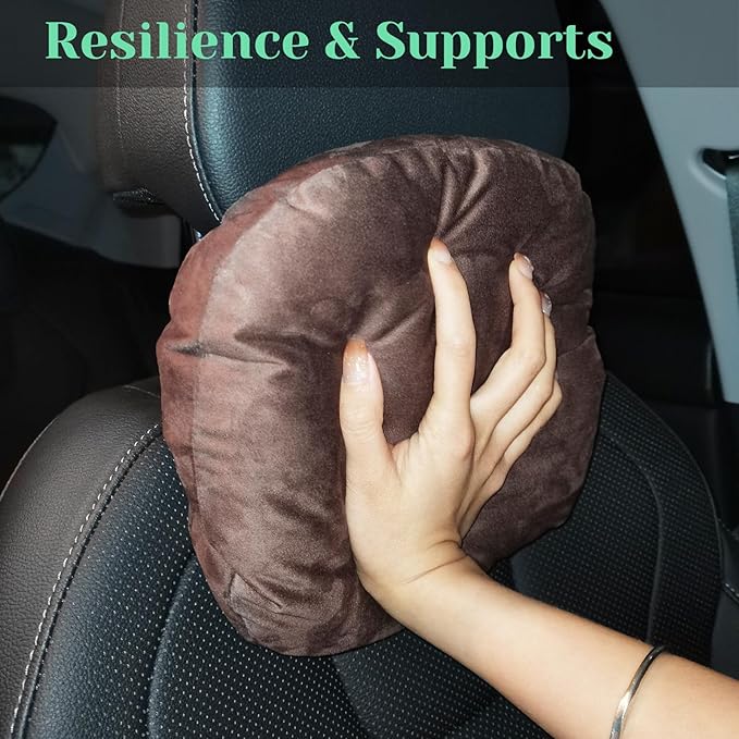 1 Pack Universal Car Headrest & Neck Support Pillow Soft Auto Seat Headrest Neck Rest Cushion for Driving with Adjustable Strap, Memory Cotton and Removable Cover, Ergonomic Design Brown