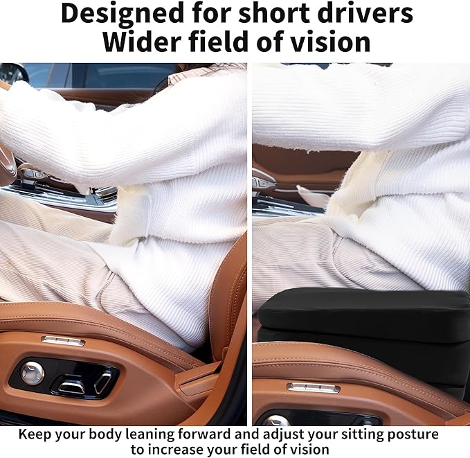 HOMBYS Adjustable Car Booster Seat for Short Drivers, 3 Heights for Different People, Adult Car Seat Cushions for Driving, Supportive Car Seat Pad for Lower Back Pain Reduce, (17"x12.8"x6.3", Black)