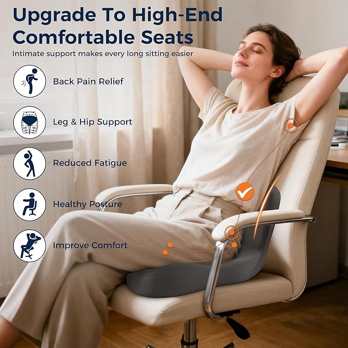 Seat Cushion, Office Chair Cushions for Lower Back Tailbone Protect, Seat Cushions for Office Chair with L-Shaped Ergonomic Design, Memory Foam Chair Cushion for Long Sitting Office Worker(Dark Gray)