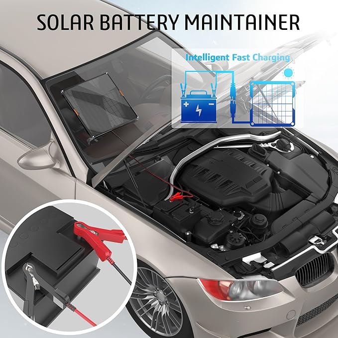 OYMSAE12V Solar Battery Charger ,10W Waterproof Solar Battery Maintainer,Portable Solar Panel Charger with Upgraded MPPT Controller for Car, Motorcycle, Boat, Marine, RV, Trailer, Tractor,Truck, etc