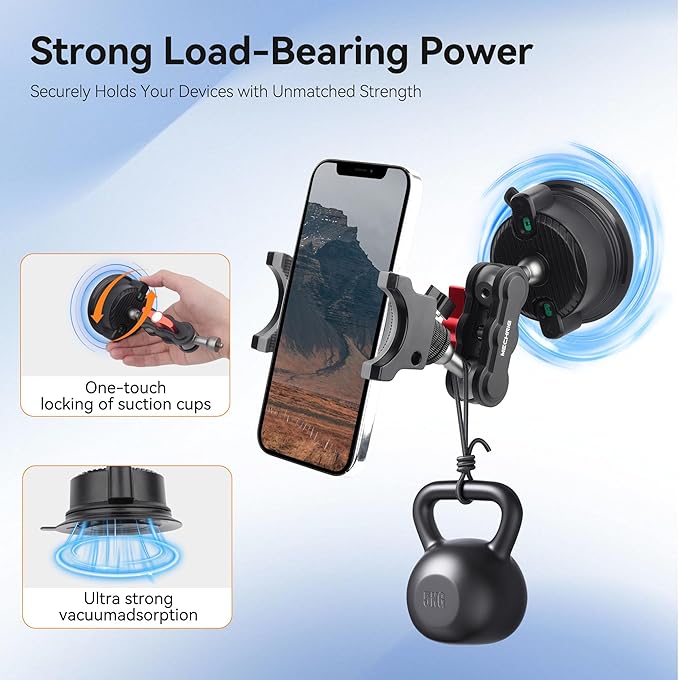 Suction Cup Car Phone Mount, 360°Rotating Car Phone Holder Video Recording, Universal Ball Head Arm for Cellphone Car Holder, Heavy Duty Car Phone Mount for Dashboard, Windshield-SJ001 (Standard01)
