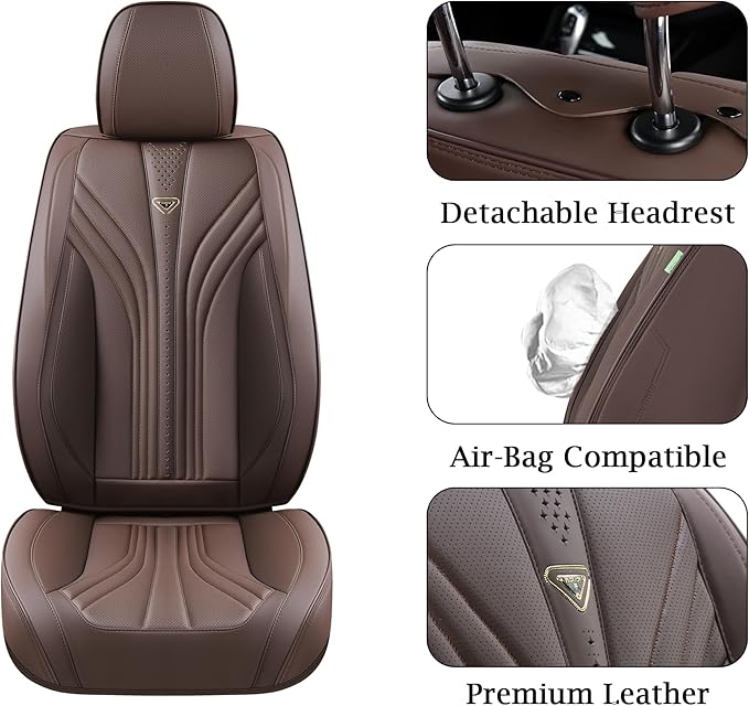 FLORICH Car Seat Covers, Leather Seat Covers Full Set, 5 Seats Universal Seat Covers for Cars, Waterproof Automotive Seat Protectors, Coffee Car Seat Cushions Car Accessories for Most Cars Trucks SUV