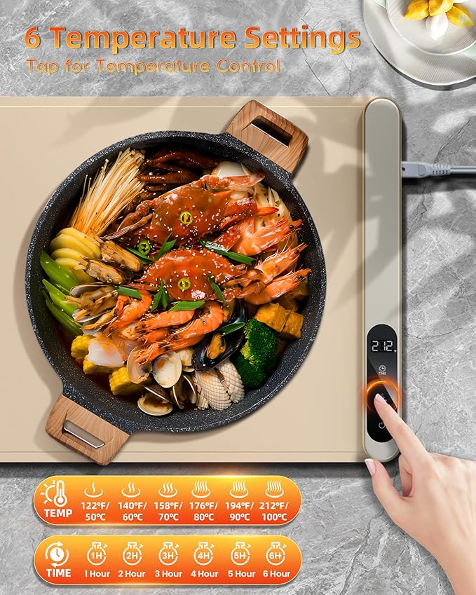 Warming Mat For Food 500W Graphene High-Tech 5s Rapid Food Warming Mat,6-Temp And 6h Timer Food Warmer,Auto Shut Off Chafing Dishes For Buffet,Roll Up Food Warmers For Parties Buffet White