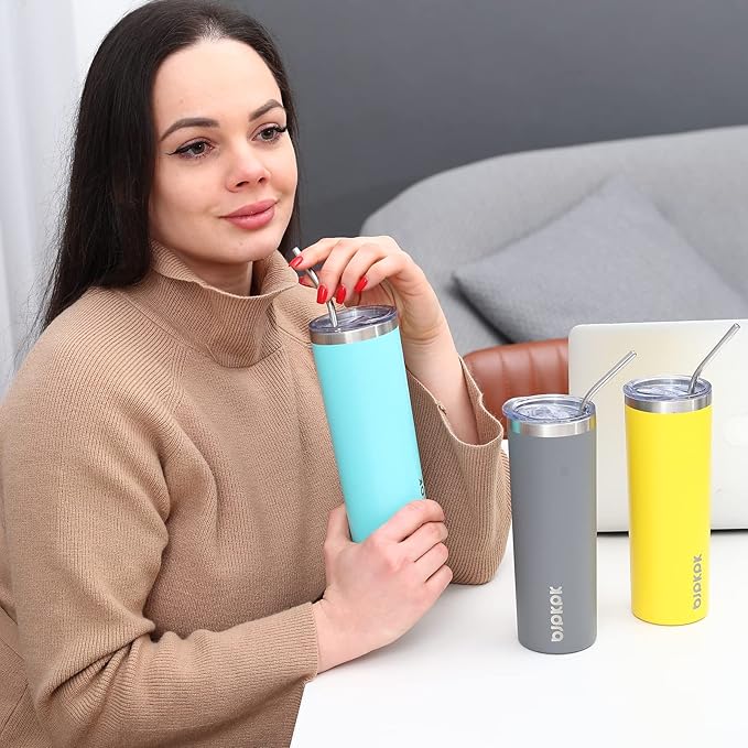 BJPKPK 20 oz Skinny Tumbler Stainless Steel Insulated Slim Straight Sublimation Coffee Tumblers Thermal Cup With Lid,Red