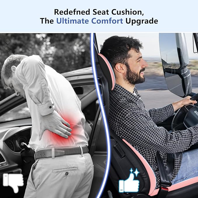 Car Seat Cushion with Neck Pillow & Lumbar Support Kit Back Sciatica Tailbone Pain Relief Car Pillows Ergonomic Memory Foam Back Support for Driving Seat Office Chair Wheelchair Pink