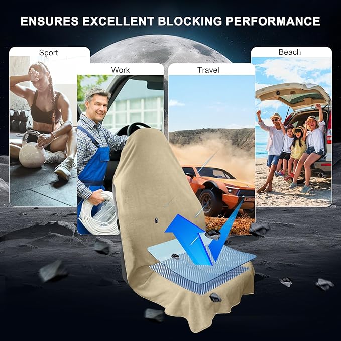 Car Seat Towel Cover, 2 Pack Universal Front Seat Protector for Cars, SUVs and Trucks, Sweat Towel Car Seat Cover for Gym, Yoga, Swimming, Pets and Family Travel, Beige,