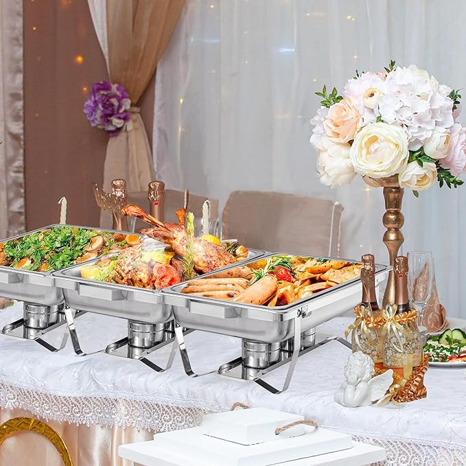 Chafing Dish Buffet Set 4 Packs,8 Quart Stainless Steel Foldable Rectangular Chafing Full Size Food Pan,Chafing Servers With Covers buffet servers and food warmers for parties wedding outdoor banquet