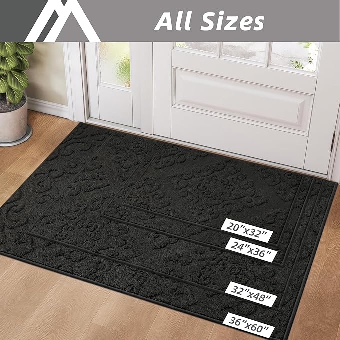 COSY HOMEER-Door-Mat-Non-Slip-Entryway-Rug 36”x60” Absorbent Welcome Mats Washable Dirt Trapper Door Mat Entrance Floor Mats for Front Back Doormats and Wet Shoes,Black