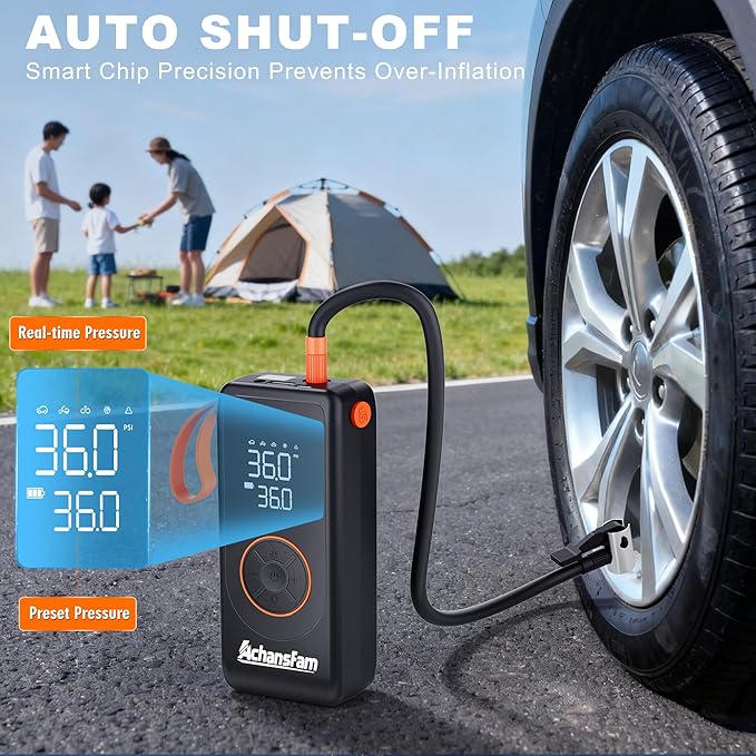 P9 Pro Tire Inflator Portable Air Compressor-Air Pump for Car Tires with Digital Pressure Gauge, Dual Power and Auto Shut-Off, 22IN Hose, Cordless Pump for Car, Motorcycle, Bicycle, Balls