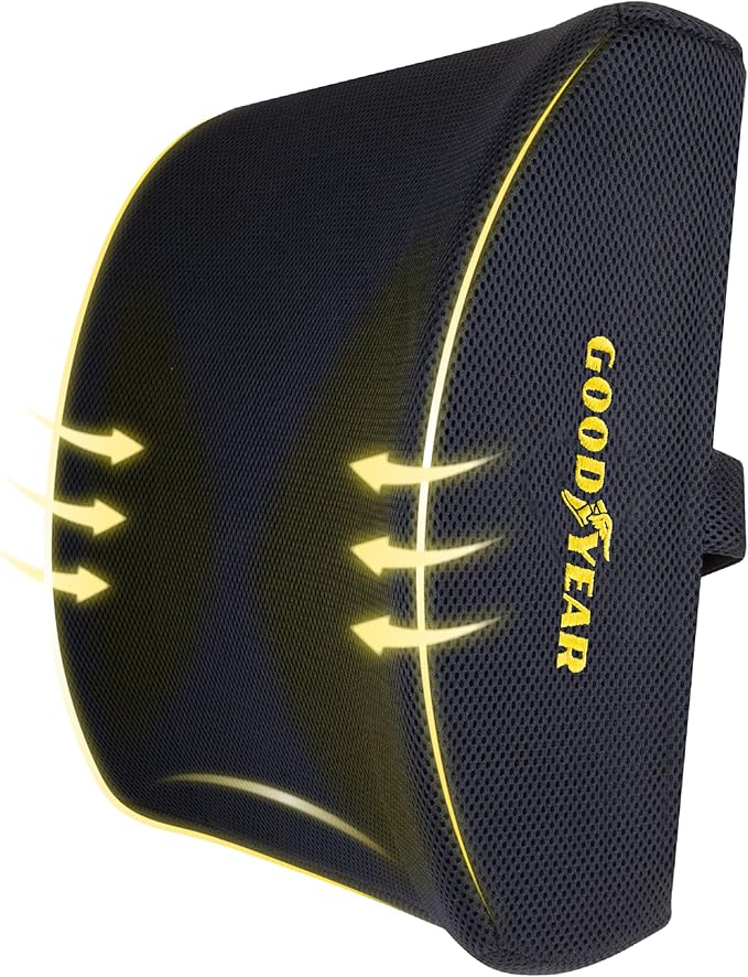 Goodyear Ergonomic Lumbar Support Pillow for Office Chair, Gaming Chair, or Car, Memory Foam Cushion with Ventilated Mesh and Adjustable Strap